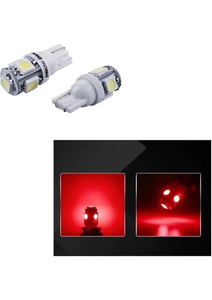 ( 2 x Adet ) 1 Takım LED T10 Dipsiz Ampul 12V Canbus 5 Jumbo LED Model Iı Red ( Jumbo Model Iı Kırmızı )