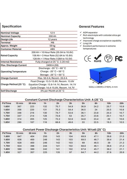 12V 200AH Derin Döngülü Agm Jel Akü modelleri