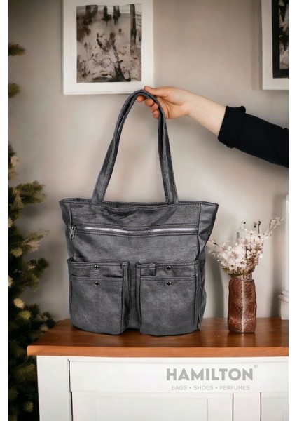 Yumuşak Deri Büyük Boy Kadın Omuz ve Elde Çift Kulplu Çanta