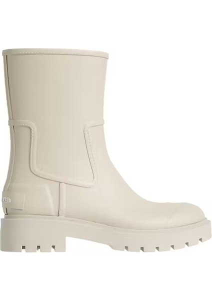 Kadın Kalın Tabanlı Yanları Panelli Yağmur Botu - Krem fiyatları