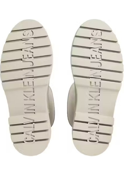 Kadın Kalın Tabanlı Yanları Panelli Yağmur Botu - Krem indirimleri