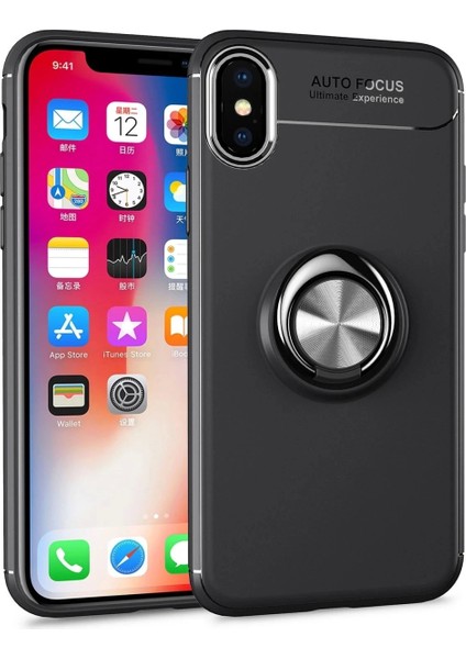 iPhone Xs Kılıf Range Yüzüklü Silikon - Siyah