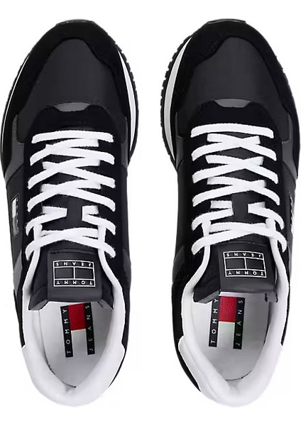 Erkek Kumaş Kombinli Koşu Stili Sneaker - Siyah indirimleri