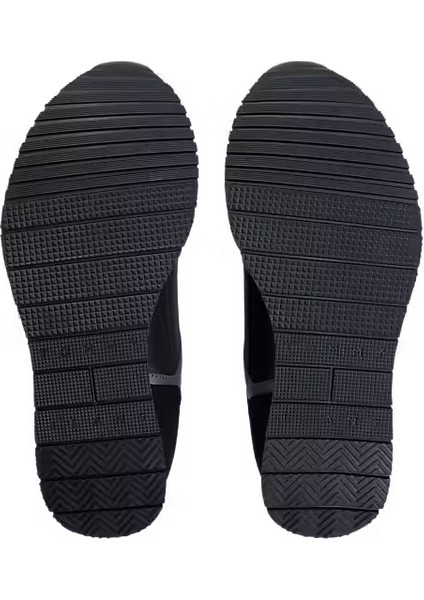 Erkek Kumaş Kombinli Koşu Stili Sneaker - Siyah