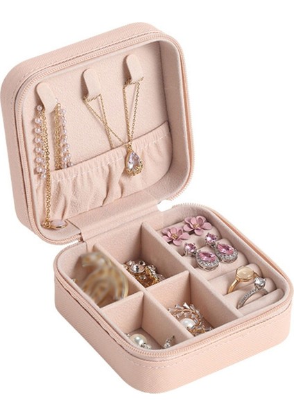 Pembe Taşınabilir Küçük Mücevher Kutusu, Şık ve Pratik Organizatör