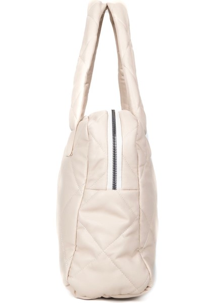 Geniş Içli Kadın Kapitone Paraşüt Model Su Geçirmez Krem Çanta modelleri