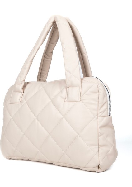 Geniş Içli Kadın Kapitone Paraşüt Model Su Geçirmez Krem Çanta fırsatları