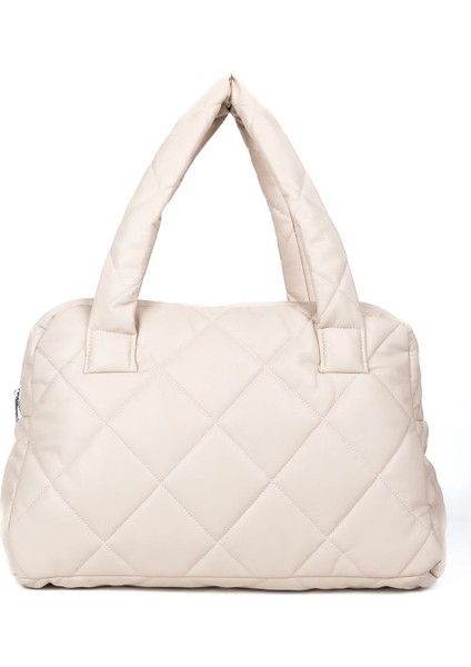 Geniş Içli Kadın Kapitone Paraşüt Model Su Geçirmez Krem Çanta