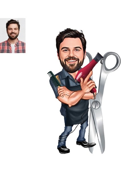 Karikatürlü Kuaför Ahşap - Araba Dikiz Ayna Süsü (Yurt Dışından)