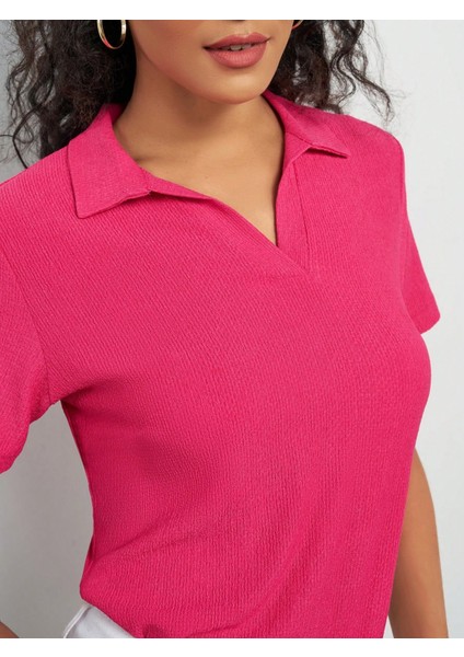 Kadın Pembe Polo Yaka Kısa Kol Bluz fırsatları