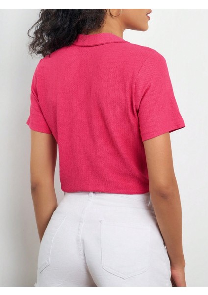 Kadın Pembe Polo Yaka Kısa Kol Bluz indirimleri