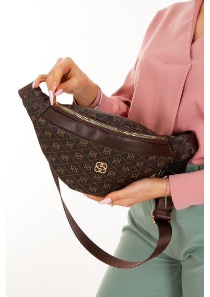 Kadın Kahverengi Desenli Kumaş Çapraz Bel ve Omuz Çantası, Şık ve Kullanışlı Tasarım fırsatları