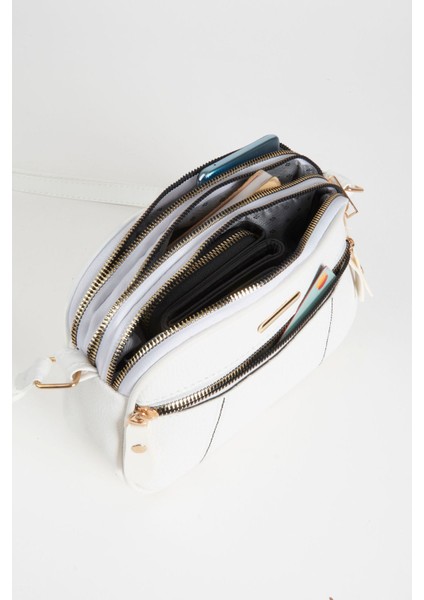 Kadın Beyaz 4 Bölmeli Suni Deri Orta Boy El ve Omuz Çantası fırsatları