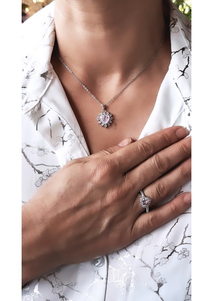 Kalp Figürlü Pembe Çelik Kolye Yüzük Set fiyatları
