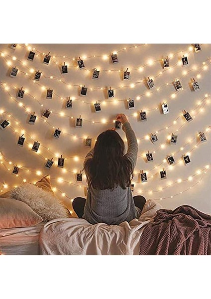 5 Metre Sarı Pilli LED Işık Seti ve 25 Küçük Mandal ile Dekorasyon Keyfi