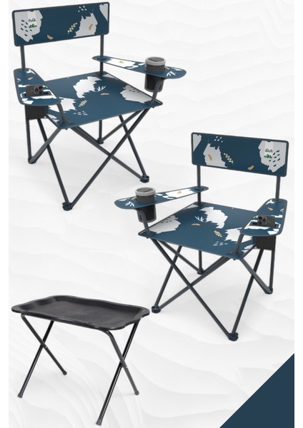 Qufi Katlanır Kamp Piknik Sandalyesi Rejisör Koltuğu - 2 Adet Mavi
