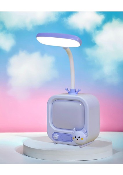 Mavi Tv Şeklinde Gece Lambası, Masa Üstü, 2 Kademeli USB Şarjlı fiyatları