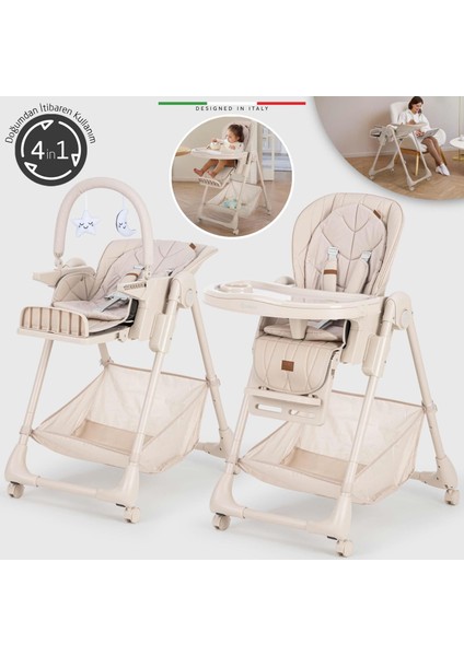 Cibo 2in1 Katlanabilir Bebek Mama Sandalyesi Çift Pedli 0+ Ay Bej