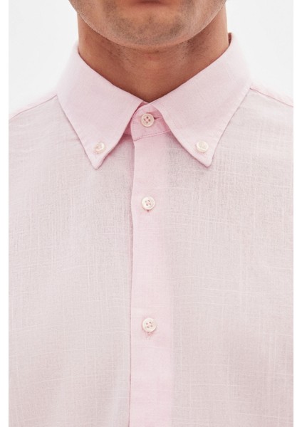Ds Damat Comfort Pembe Düğmeli Yaka Rahat Kesim Keten Görünümlü %100 Pamuk Gömlek 2HC02ORT64265 modelleri