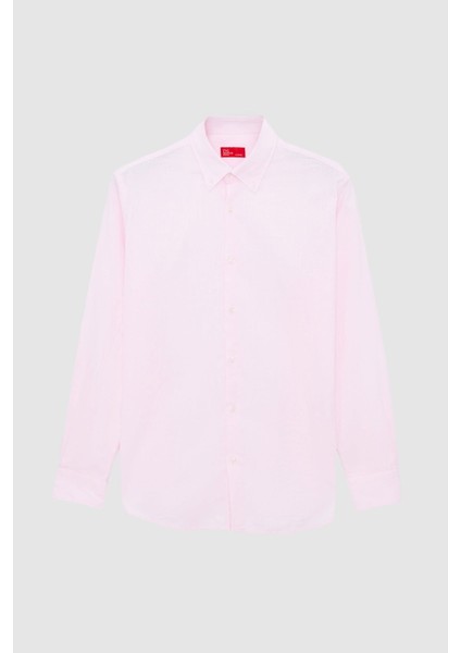 Ds Damat Comfort Pembe Düğmeli Yaka Rahat Kesim Keten Görünümlü %100 Pamuk Gömlek 2HC02ORT64265 fırsatları