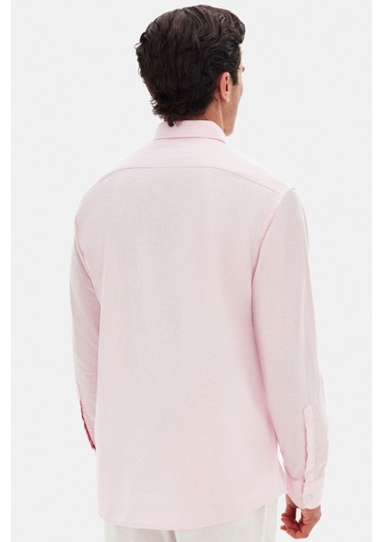 Ds Damat Comfort Pembe Düğmeli Yaka Rahat Kesim Keten Görünümlü %100 Pamuk Gömlek 2HC02ORT64265 indirimleri