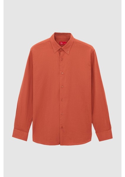 Ds Damat Comfort Kiremit Düğmeli Yaka Rahat Kesim Keten Görünümlü %100 Pamuk Gömlek fırsatları