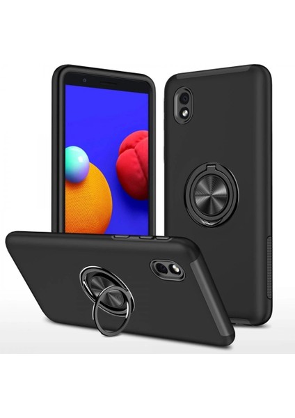 Samsung Galaxy A01 Core Kılıf Elit Yüzüklü Kapak - Siyah
