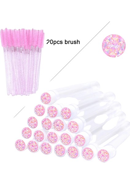 20PCS Kirpik Uzatma Fırçaları Tüplerle Kabk Maskara Değirmenleri Kaş Tülleri Konteyner Tek Kullanımlık Makyaj Aracı Aplikatör: Pembe Cam (Yurt Dışından)