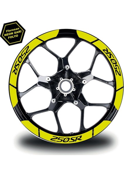 Neon Sarı CF MOTO 250 SR Geniş Jant Sticker Etiket Modeli