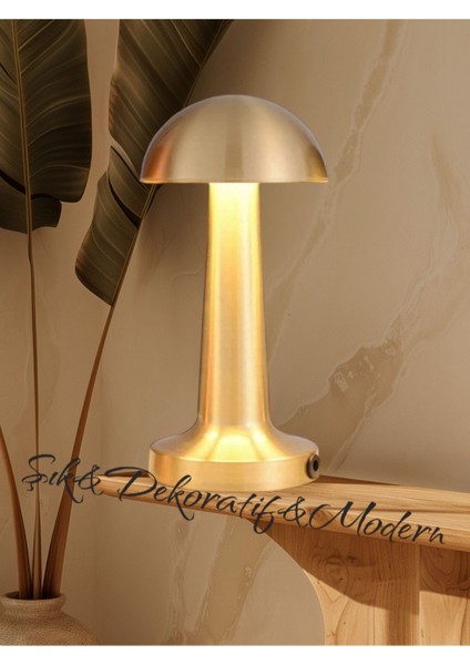 Şarjlı Dokunmatik Masa Lambası, Retro Tasarım, Altın Renk, Şık ve Kullanışlı Aydınlatma