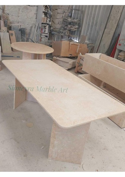 Triangel Traverten Yemek MASASI 90*180 cm modelleri