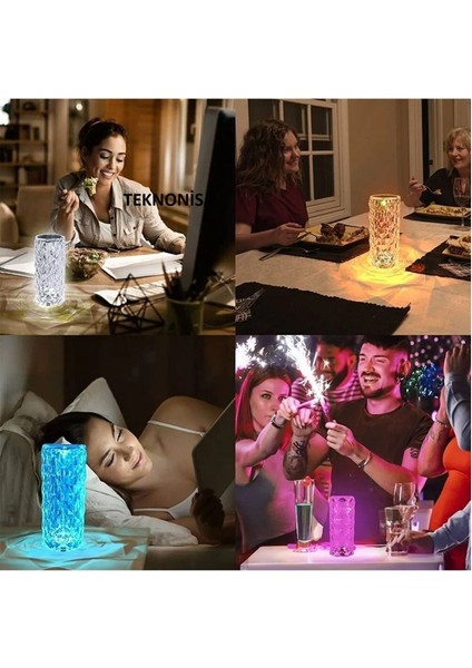 Yuvarlak Kristal Masa Lambası, Dokunmatik ve Renkli Işık Özellikli Şık Aydınlatma