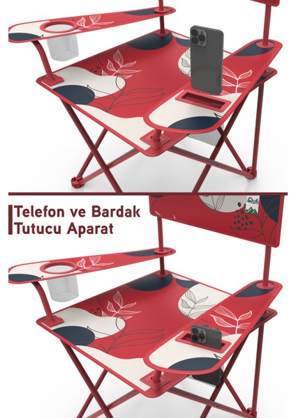 Qufi Katlanır Kamp Piknik Sandalyesi Rejisör Koltuğu 2 Adet + Kamp Sehpası Set - Kırmızı modelleri