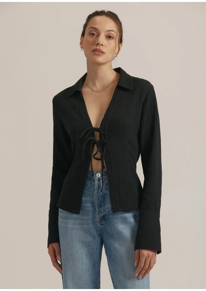 Bağlamalı Müslin Kadın Gömlek – Müslin Kumaş – Hafif, Nefes Alabilir – Plaj & Günlük