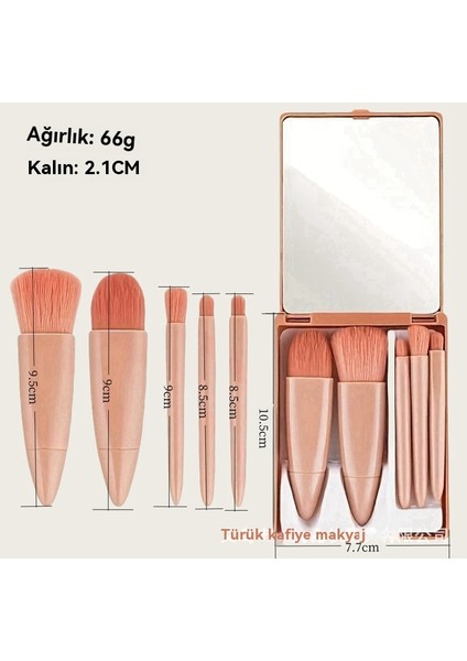 5 Adet Taşınabilir Stil Ayna Kutusu Makyaj Fırçası Seti (Yurt Dışından)