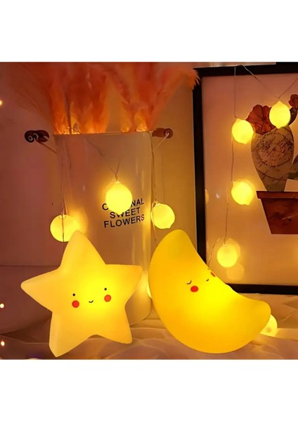 3D Yıldız Gece Lambası, Sevimli LED Işık, Pilli, Turuncu, Güzel Dekorasyon Parıltısı