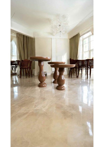 Kahverengi Mantar Sehpa Takımı 3'lü | Ahşap Yuvarlak Yan Sehpa Seti fiyatları