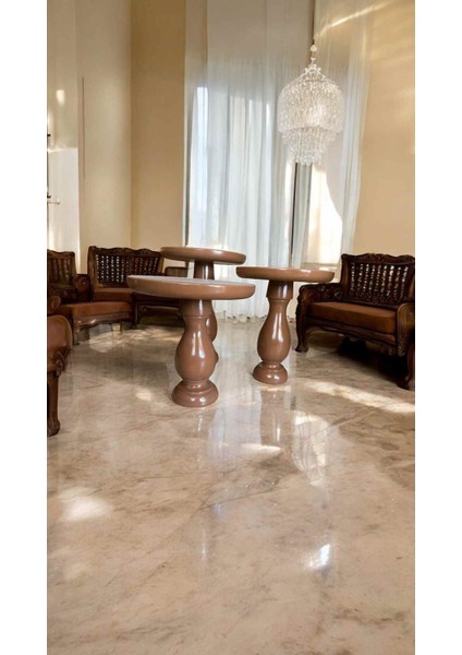 Kahverengi Mantar Sehpa Takımı 3'lü | Ahşap Yuvarlak Yan Sehpa Seti modelleri