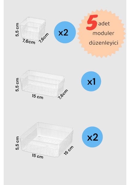 5'li Şeffaf Çekmeceli Düzenleyici Set, Modüler Takı ve Makyaj Organizatörü fırsatları
