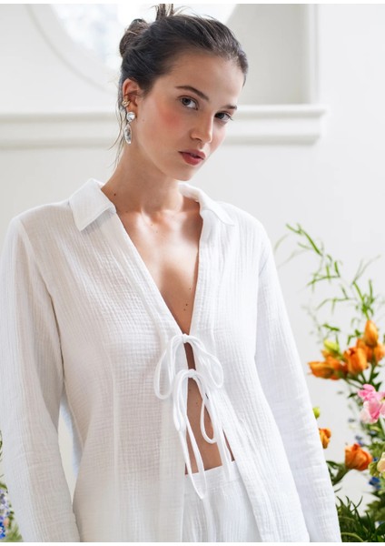 Bağlamalı Müslin Kadın Gömlek – Müslin Kumaş – Hafif, Nefes Alabilir – Plaj & Günlük