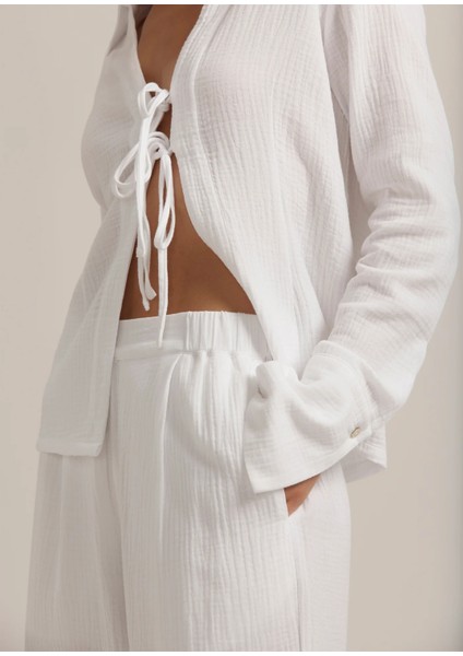 Bağlamalı Müslin Kadın Gömlek – Müslin Kumaş – Hafif, Nefes Alabilir – Plaj & Günlük