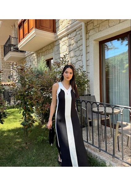 Kadın Kalın Askılı Şerit Detaylı Elbise