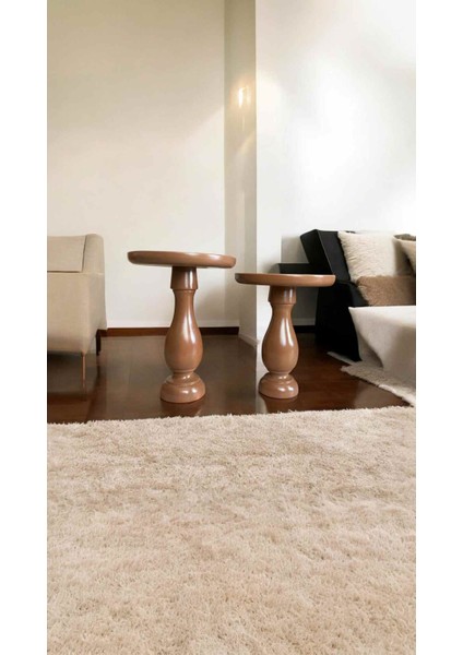 2’li Ahşap Sehpa Seti – Mantar Model Yan Sehpa, Kahverengi Renk fiyatları