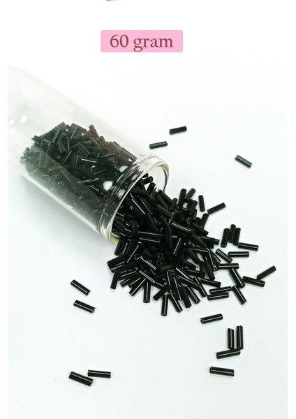 Uzun Boru Kesme Boncuk Çap 2mm Uzunluk 10 mm - 60 Gram - Siyah - BNC280