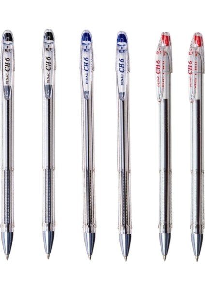 Tükenmez Ch6 ( 2 Siyah-2 Mavi-2 Kırmızı) 1.0 mm ( Altı Adet )
