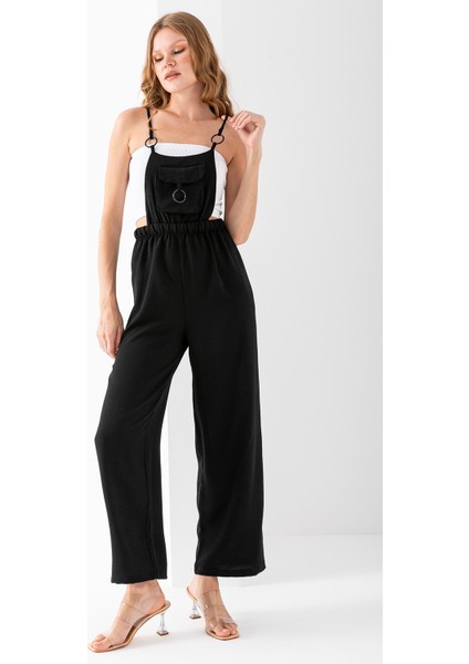 Kadın Önü Kapak Cepli Aerobin Tulum Siyah - 7023 modelleri