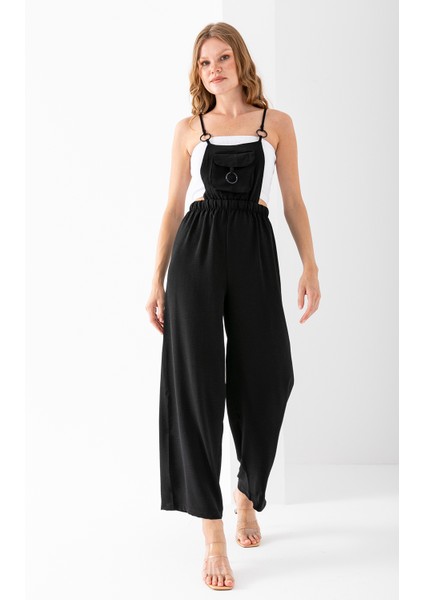 Kadın Önü Kapak Cepli Aerobin Tulum Siyah - 7023 fırsatları