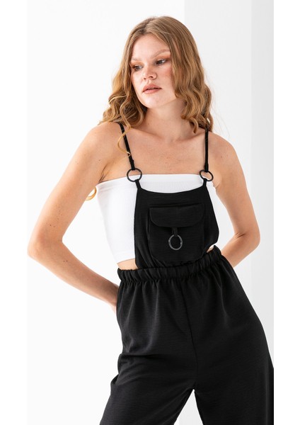 Kadın Önü Kapak Cepli Aerobin Tulum Siyah - 7023 indirimleri