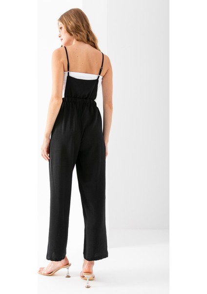 Kadın Önü Kapak Cepli Aerobin Tulum Siyah - 7023