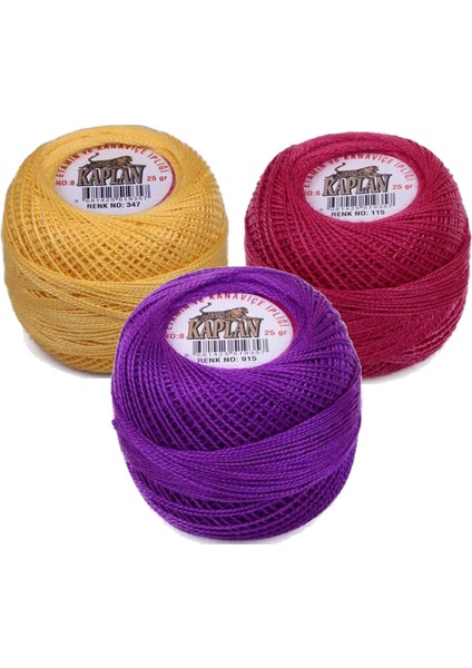 3 Adet Kaplan Etamin ve Kanaviçe Ipi 8 No Kod/renk: 347 - 115 - 915 - Ryl